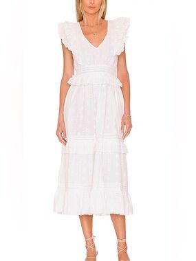 Cleobella White Organic Cotton Eyelet Ruffle Midi Dress